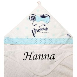Neves kapucnis törölköző-Princess-kék