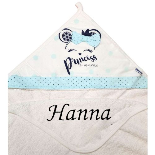 Neves kapucnis törölköző-Princess-kék