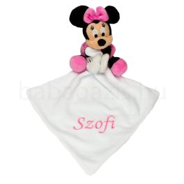 Névvel hímzett plüss szundikendő – Minnie -fehér