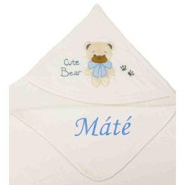Neves kapucnis törölköző-Cute Bear-kék