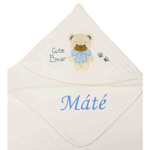 Neves kapucnis törölköző-Cute Bear-kék