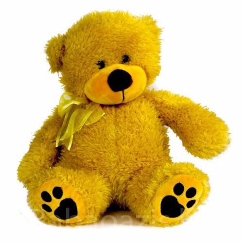 Maci plüssfigura hímzett talppal – világosbarna