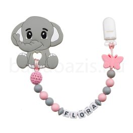 Szilikon rágcsalánc névvel-Elefáni-rózsaszín