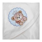 Neves kapucnis törölköző-Bébi maci-kisfiú