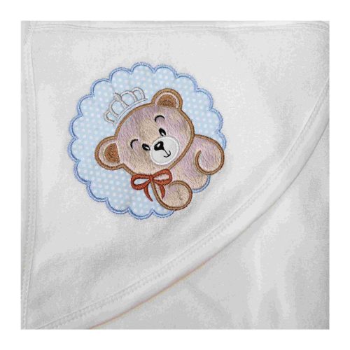 Neves kapucnis törölköző-Bébi maci-kisfiú