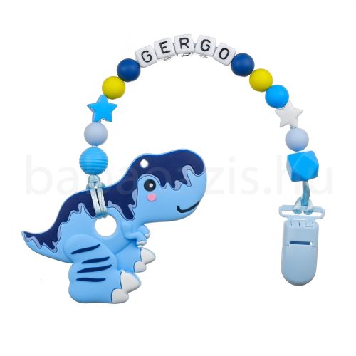 Szilikon rágcsalánc névvel-T-Rex-kék