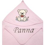 Neves kapucnis törölköző-Bébi maci-rózsaszín