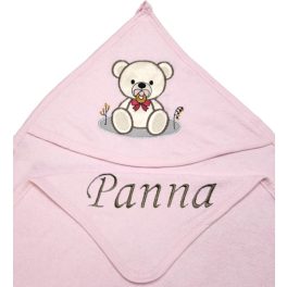 Neves kapucnis törölköző-Bébi maci-rózsaszín