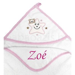 Neves kapucnis törölköző-Csillag macival-rózsaszín