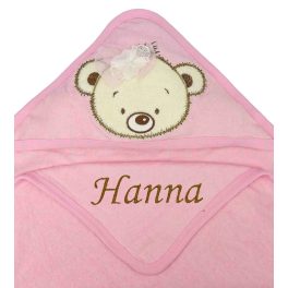 Neves kapucnis törölköző-Macis 4-rózsaszín