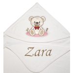 Neves kapucnis törölköző-Bébi maci-krém