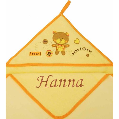 Neves kapucnis törölköző-Maci-sárga