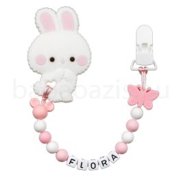 Szilikon rágcsalánc névvel-Nyuszi 3-rózsaszín