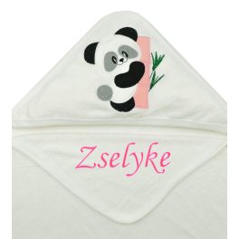   Névre szóló kapucnis törölköző-Panda-krém-rózsaszín