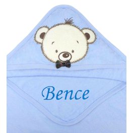 Neves kapucnis törölköző-Macis 4-kék