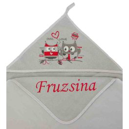 Neves kapucnis törölköző-Bagoly-szürke