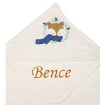 Neves kapucnis törölköző-Róka-sötétkék sállal