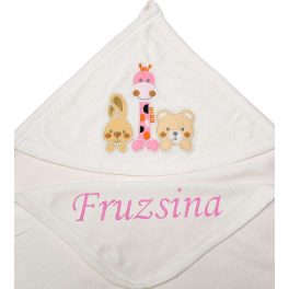 Neves kapucnis törölköző-Zsiráfos-rózsaszín
