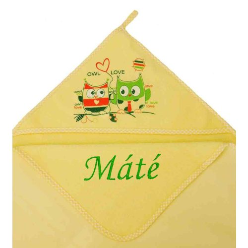 Neves kapucnis törölköző-Bagoly-sárga