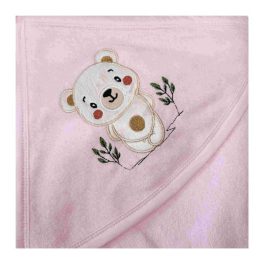Neves kapucnis törölköző-Maci-rózsaszín